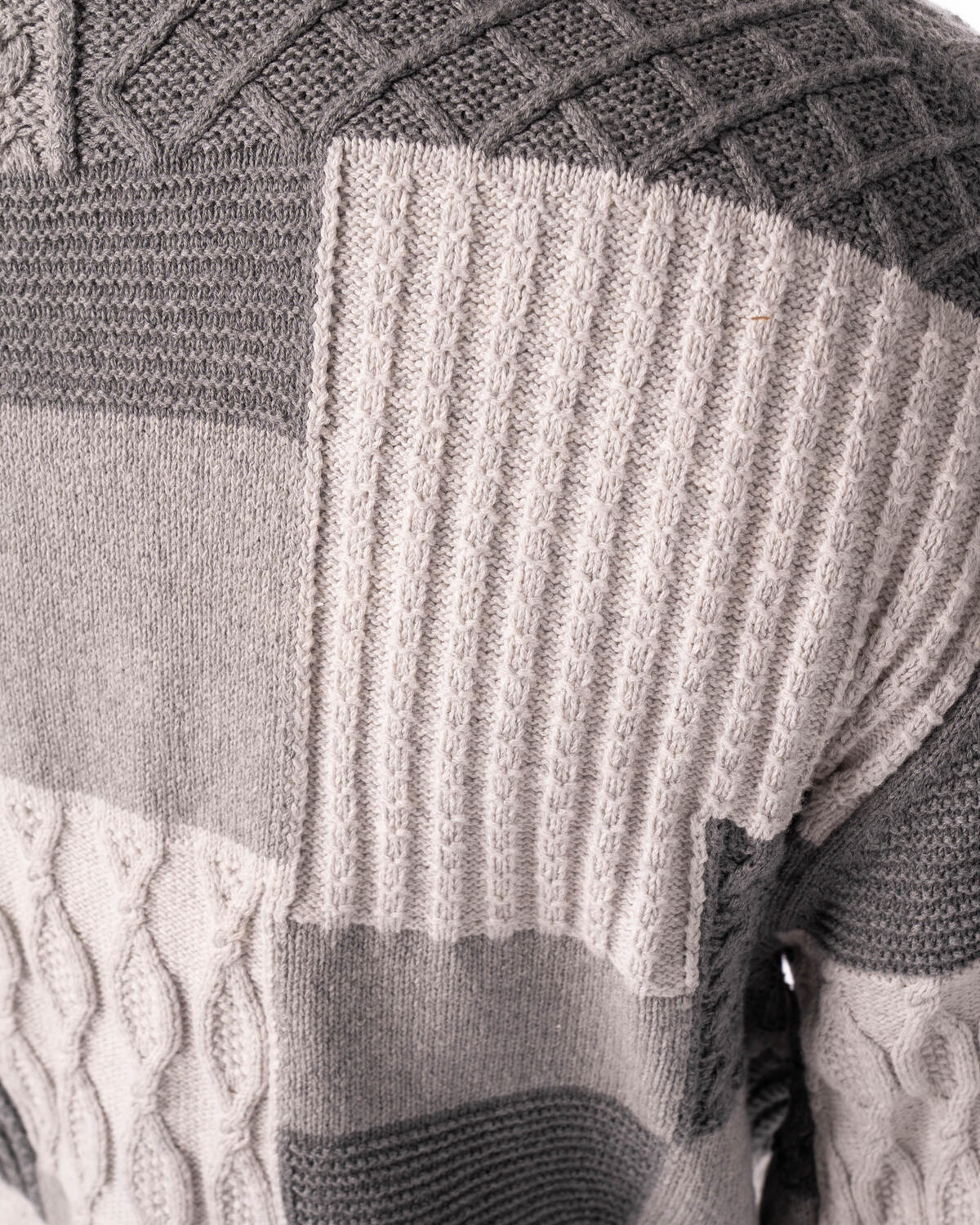 Beams+ Cardigan Patchwork Like Jacquard | 3815001515615 | AFEW STORE